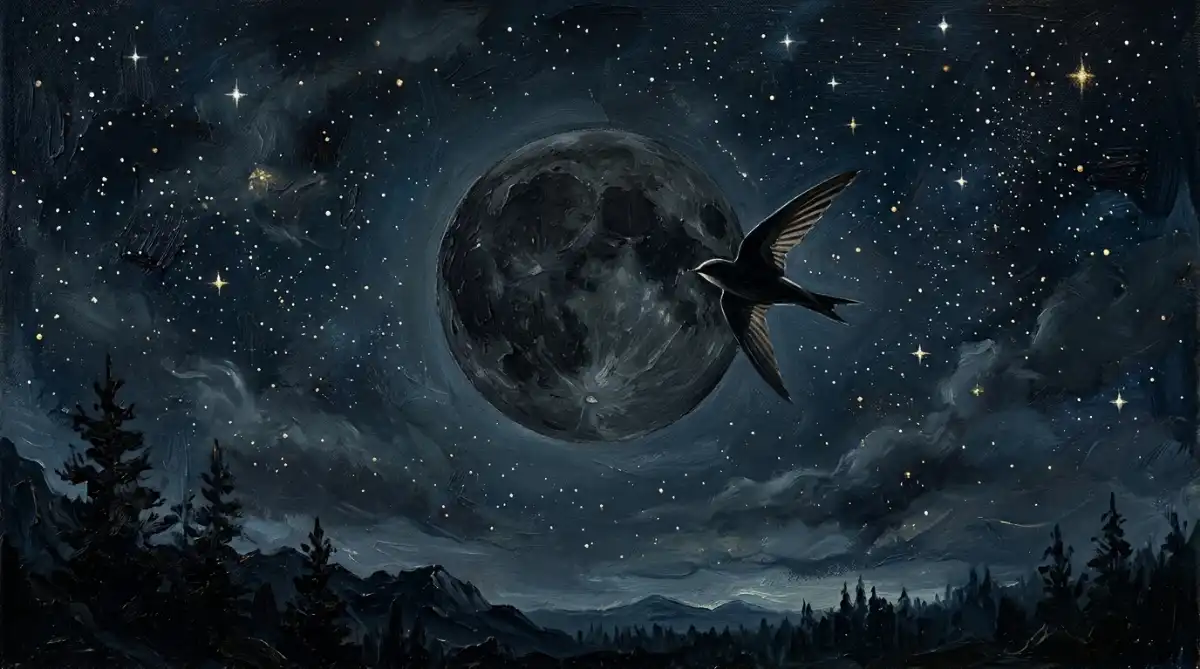 A new moon and a bird.